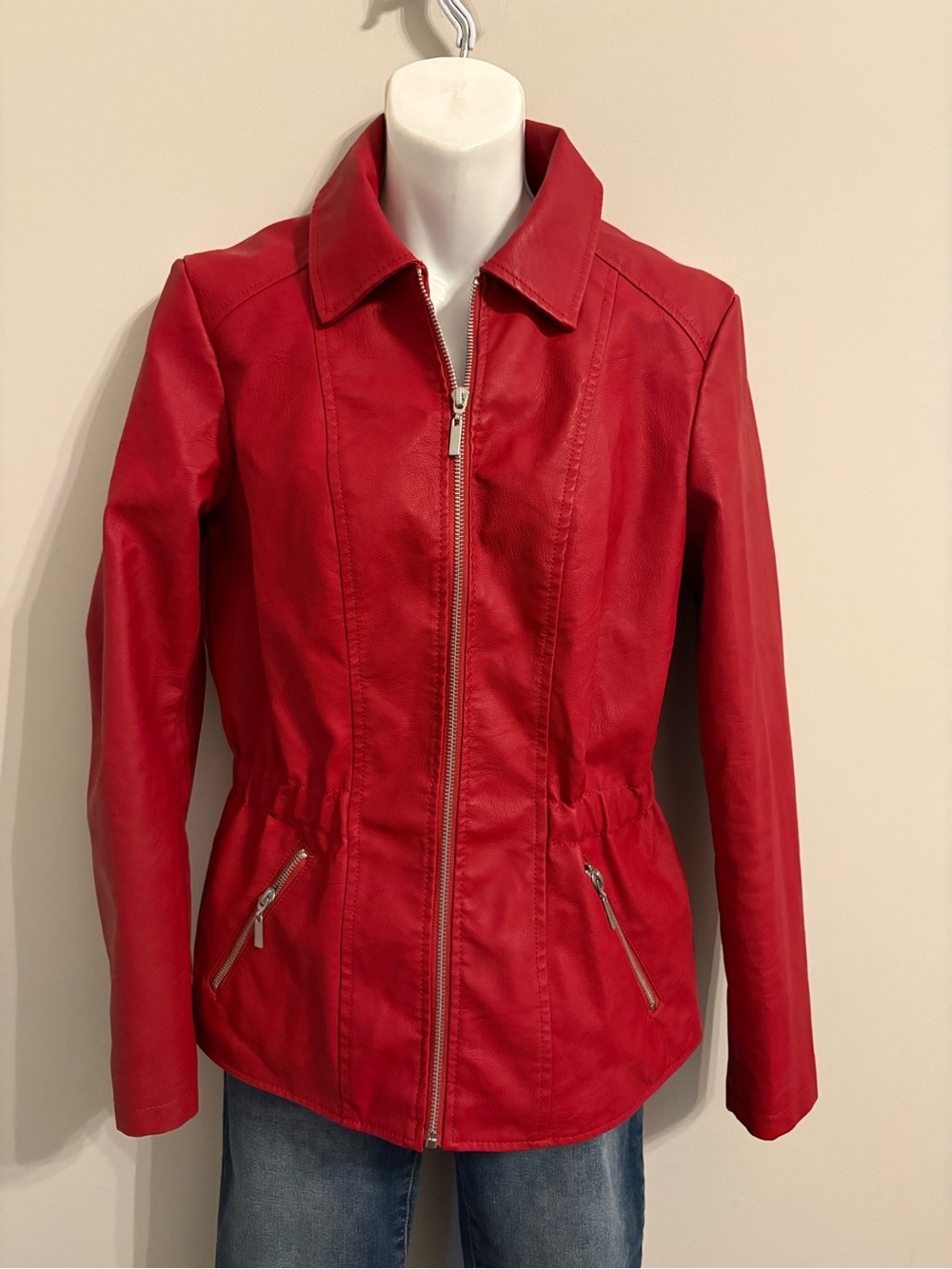 Baccini Red Leather Zip-Front Women's Jacket